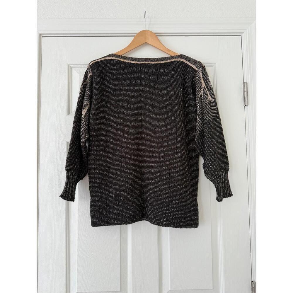 Vintage 80s Helen Knits Black Gold Metallic Tree Sweater - Picture 2 of 4